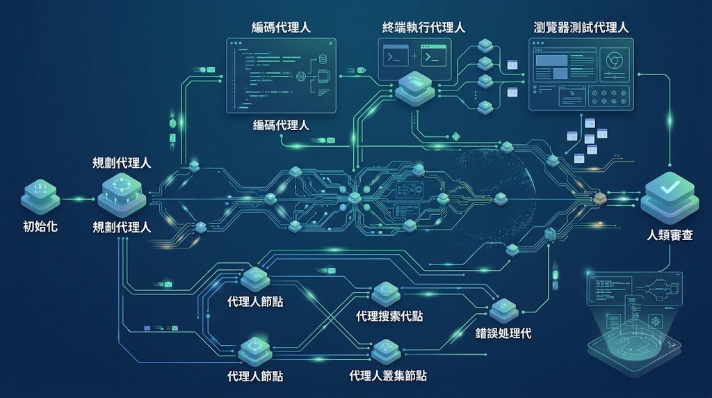 多 Agent 協作工作流程示意圖