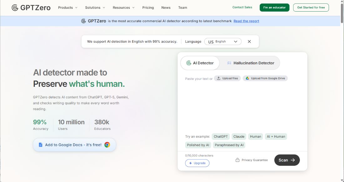 GPTZero 網站畫面