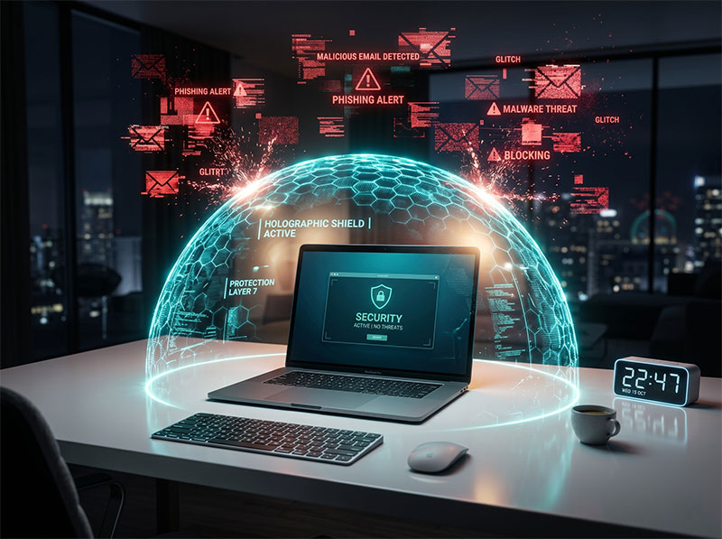 遠振 AI 智慧企業信箱內建郵件防火牆安全防護示意圖