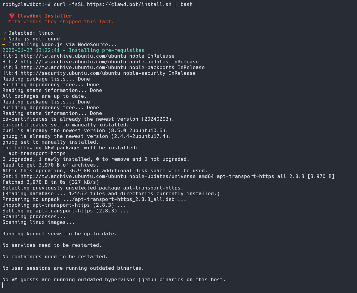 ClawdBot 自動安裝套件過程