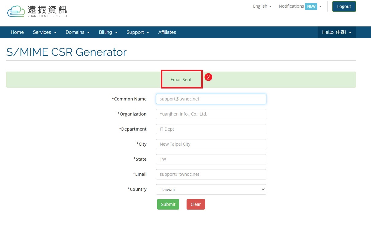 Yuan-Jhen Info Co., LTD. - S/MIME Application and Installation - Certum ...
