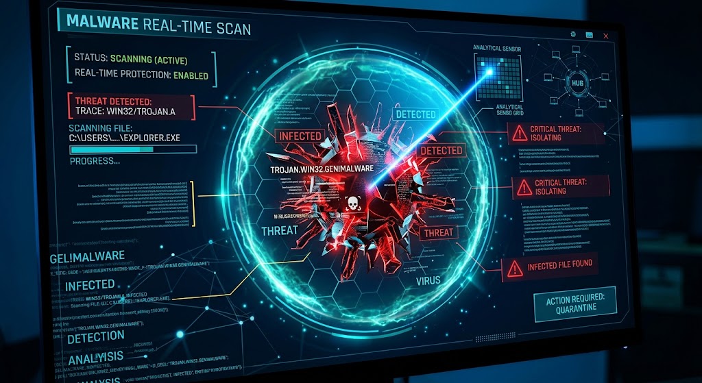 Malware 惡意程式即時背景掃描示意圖