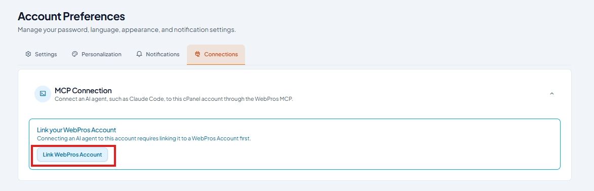 點選 Link WebPros Account 設定畫面