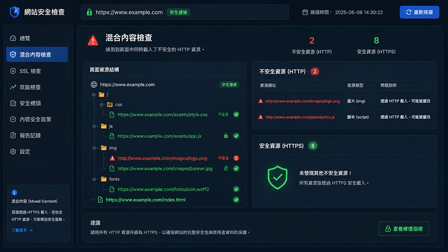 檢查網頁 HTTP 與 HTTPS 混合內容錯誤